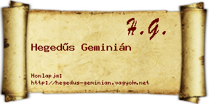 Hegedűs Geminián névjegykártya